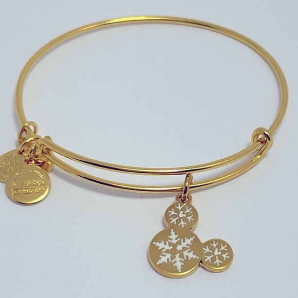 Alex and Ani Disney “Mickey Snowflake” Expandable Charm Bracelet. Shiny Gold - Picture 1 of 8
